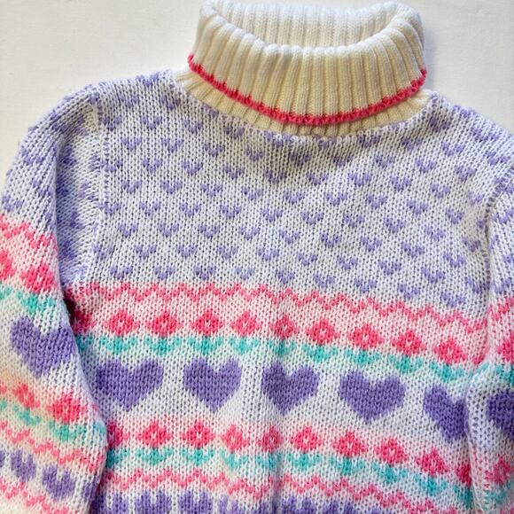 Vintage Heart Flower Knit Turtleneck Sweater 2t - Picture 2 of 6
